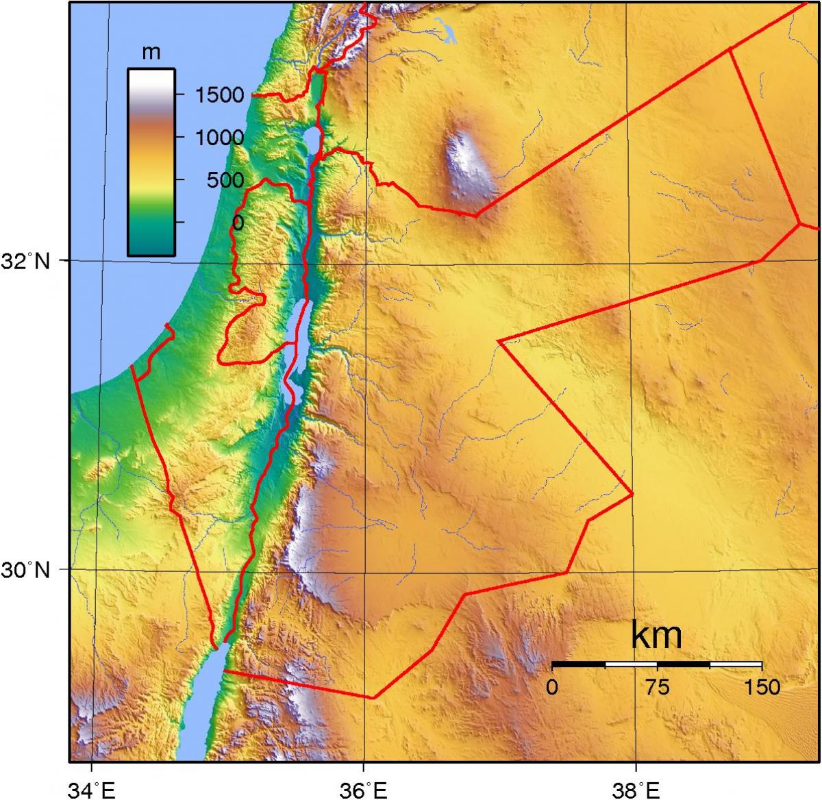 के नक्शे स्थलाकृतिक जॉर्डन